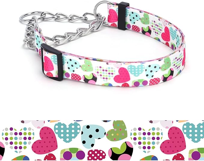 Martingale Dog Collar - Stainless Steel Chain, No Pull Training Collar with Flower Design for Large Medium Small Dogs (4, S)