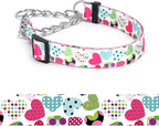 Martingale Dog Collar - Stainless Steel Chain, No Pull Training Collar with Flower Design for Large Medium Small Dogs (4, S)