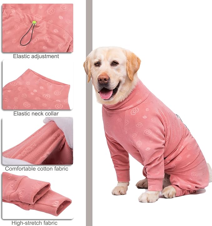 Dog Coats Autumn Winter Jumpsuit for Large Medium Dogs, Warmer Recovery Suit Polar Fleece Dog Bodysuit Lightweight Pajamas Pullover Stretchy Onesie Four-Legged Cold Weather Clothes(XL, Pink)
