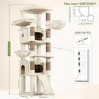 Globlazer Extra Large Heavy Duty Cat Tree, 80in Tall Sturdy Cat Tree Tower for Multiple Indoor Cats Large Adult with Scratching Posts, 2 Spacious Condos with Padding, 2 Soft Perches, S80C, Beige