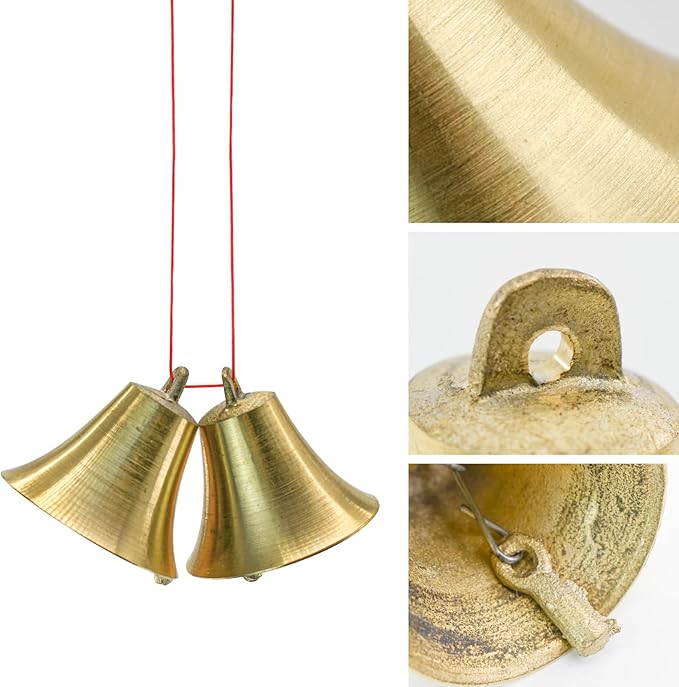 MrMrKura 2 Pieces Vintage Style Brass Hanging Bell Cowbell Door Bell Polished Brass Bells Hanging Rope for DIY Elephant Dog Camel Bells Christmas Bells Garden Christmas Tree Decoration