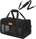 Pet Carrier Airline Approved 17x11x9.5 in - Underseat, Top & Side Entry Soft Dog Cat Travel Carrier with Safety Zippers ＆ Anti-Scratch Mesh for Small Cat and Dog for Pets Up to 10 Lb - Black