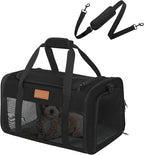 Pet Carrier Airline Approved 17x11x9.5 in - Underseat, Top & Side Entry Soft Dog Cat Travel Carrier with Safety Zippers ＆ Anti-Scratch Mesh for Small Cat and Dog for Pets Up to 10 Lb - Black