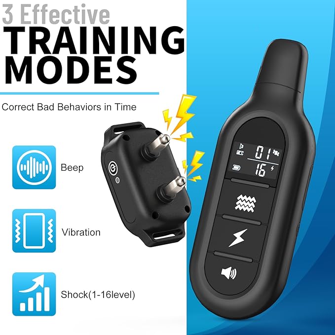 PETPLAYTIMEShock Collar for Dogs 3300FT Dog Training Collar with Remote IPX7 Waterproof with 3 Training Safe Shock Modes, Adjustable Dog Collar for Small Medium Large Dogs