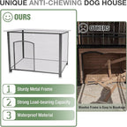 43.3'' Large Heated Outdoor Dog House Weatherproof with Anti-bite Metal Frame, Insulated Dog Kennel with Heating Pad for Outside, Dog Shelter for Small to Large Dogs (Grey)