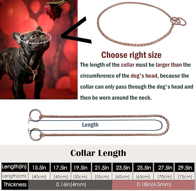 Heavy Duty Dog Choke Collar Slip Dog P Chain Snake Collar Plating Anti-Rust Dog Training Collars for Small Large Dogs Black/Gold/Silver/Rose Gold 15.5in-29.5in (21.5in, Rose Gold)