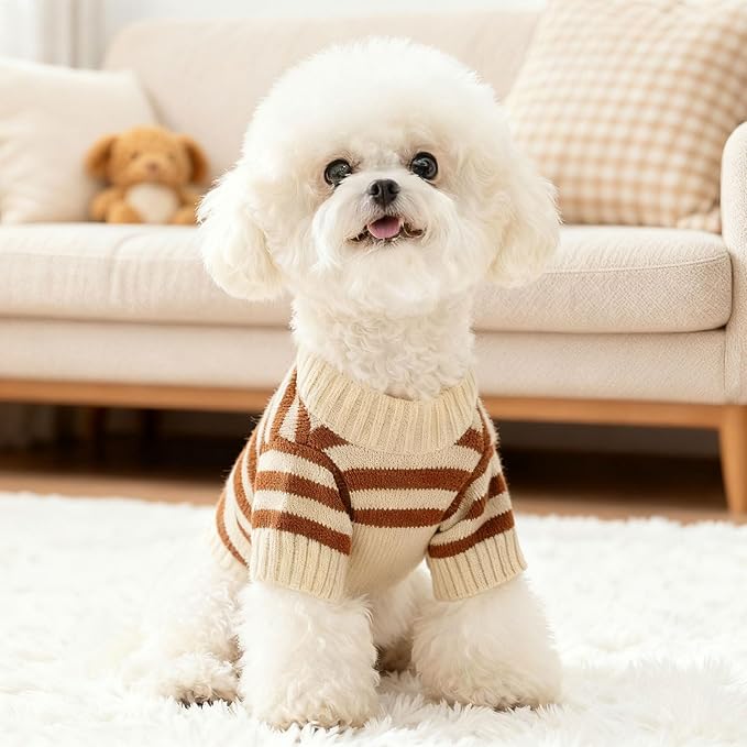 Dog Sweaters for Small Dogs with Cute Bear Pattern, Striped Soft Stretchable Warm Puppy Clothes for Small Dogs Cats, French Bulldog, Chihuahua for Winter