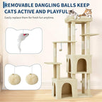 Beige 61" Heavy Duty Cat Tree for Large Indoor Cats & Maine Coon, Warm Multi-Level Cat Tower with Extra Large Perch, 2 Spacious Condos, Natural Sisal Scratching Posts & Interactive Toys