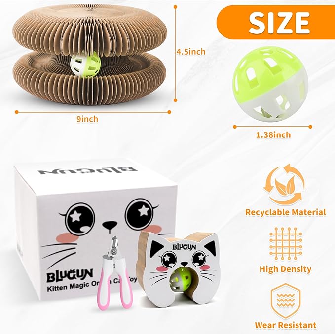 1Pack Kitty Curls Cat Accordion Physical Exercise for Indoor Cats Toy Magic Organ Thickened Kitty Head Organ with 1Pack Cat Nail Clipper