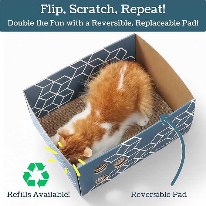 Cardboard Cat Scratcher, No-Mess Cat Scratcher Box with 3 Refillable Double-Sided Cat Scratcher Pads for Indoor Cats