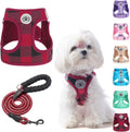BEAUTYZOO Small Dog Harness and Leash Set, Step-in No Chock No Pull Soft Mesh Dog Harness Reflective for Extra-Small/Small Medium Puppy Dogs and Cats, Plaid Dog Vest Harness for XS S Pets, Red