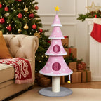 59 Inches Christmas Cat Tree for Indoor, Cat Tower with 2 Condos and Scratching Post,Christmas Tree Party Decoration Activity Center Play House (Pink)
