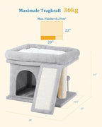 Cat Tree Tower for Large Cat, Cat Bed House with Large Perch for Adult Cats, 20 * 16.5 Inch Big Platform for Indoor with Super Cozy Mat, Large Condo with Scratching Post, Light Gray