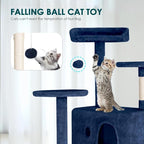 Cat Tree 53 inches Cat Tower for Indoor Cats Cat House with Replaceable and Removable Dangling Ball Cat Trees and Towers with Funny Toys, Navy Blue