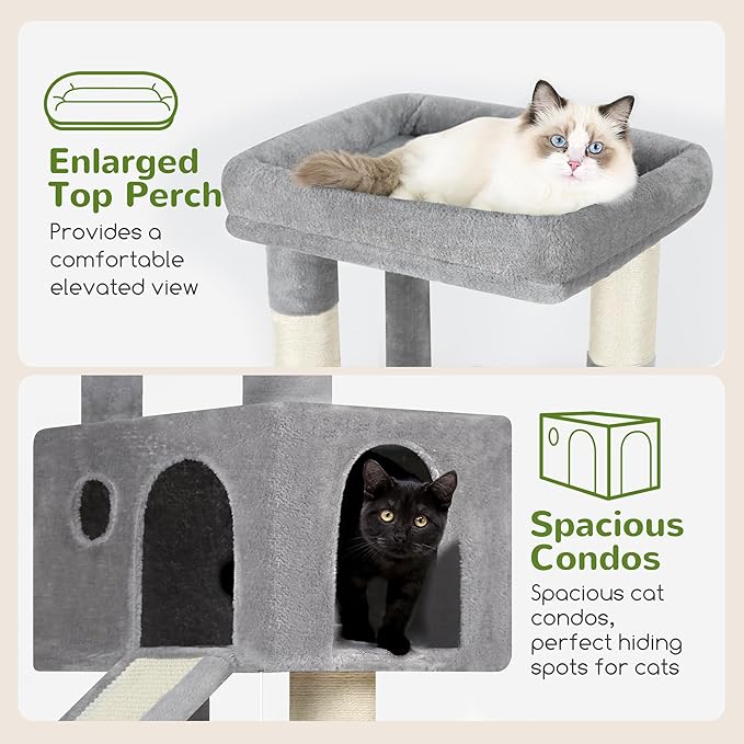 Globlazer Extra Thick Scratching Posts Tower Sturdy 50-inch Corner Cat Tree Tower for Indoor Cats, Cat Tower for Adult Cats with Scratching Board, Kitty Condo, Basket, S50, Light Gray