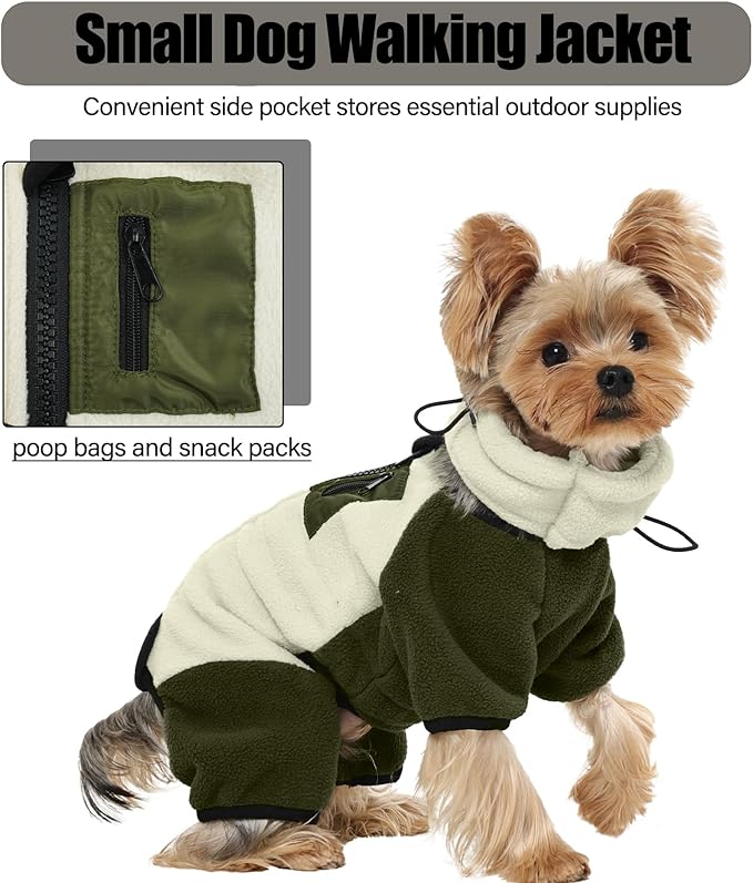 DENTRUN Small Dog Winter Coat, Warm Fleece Jacket with Removable Turtleneck, Dog Cozy Sweater for Puppy Cold Weather, Windproof Costume, Soft Woolly Pajamas