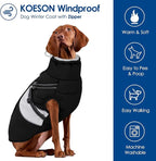 KOESON Large Dog Coat, Warm Dog Winter Coat Cold Weather Jacket with Built-in Harness and Reflective Straps, Windproof Pet Puffer Jacket Zip Up Fleece Vest for Pitbull, Husky, Black L