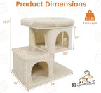 Tangkula Small Cat Tree for Indoor Cats, 25.5 Inch Cat Tower with Sisal Scratching Posts, 2 Large Cat Condos with Padded Top Perch, Modern Cat Climbing Furniture for Adult Cats & Kittens (Beige)