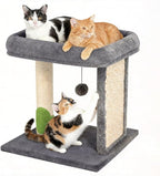 Cat Scratching Post Small Cat Tree with Cat Self Groomer, 17.3x13.4” Wide Top Bed, Natural Scratch Post and Danging Ball Great for Kittens and Average Indoor Cats-Grey