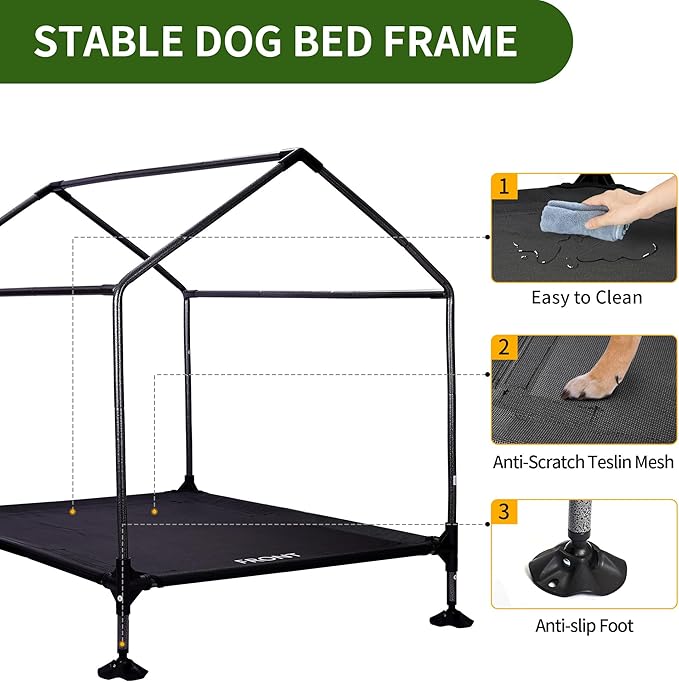 Summertrail 36" Large Dog House Outdoor Indoor with Breathable Mesh Windows-Elevated Dog Bed Cot Dog Tent Shade Shelter for Large Breeds with Canopy, Weatherproof Dog Kennel for Outside, Easy Clean