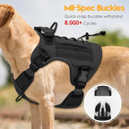Heavy-Duty Tactical Dog Harness for Large Dogs, No Pull Adjustable Reflective Pet Vest with Molle System, K9 Military-Grade Control for Service Training, Outdoor & 10+ Breeds, Black, Large