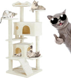 54 Inches Cat Tower Condo Furniture, Cat Tree for Indoor Cats, Cozy Hammock and Sisal Scratching Posts, Multi-Level Durable Cat Tree for Kittens Pet House Play, Detachable, Beige