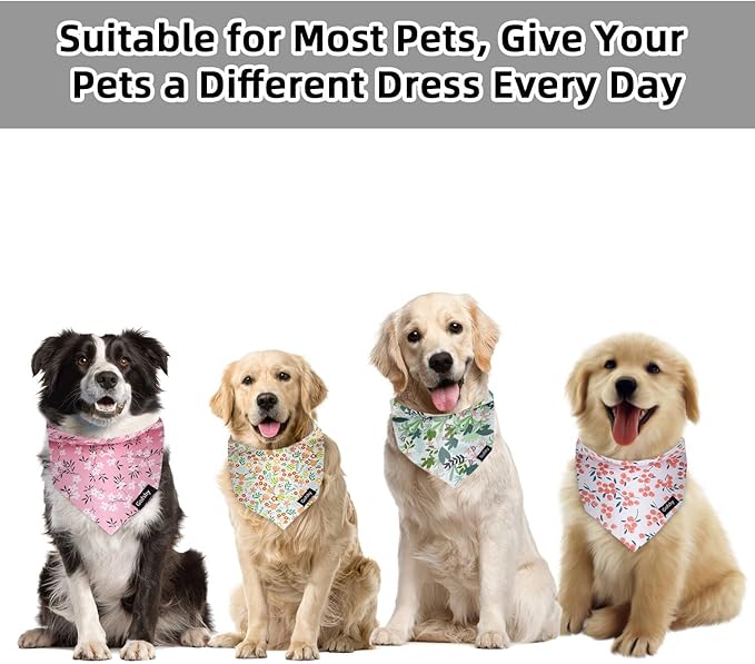Summer Spring Dog Bandanas-4PCS Pink Green Orange Floral Printing Dog Scarf Bib Kerchief Breed for Girl Dogs Small XS Pets Gift