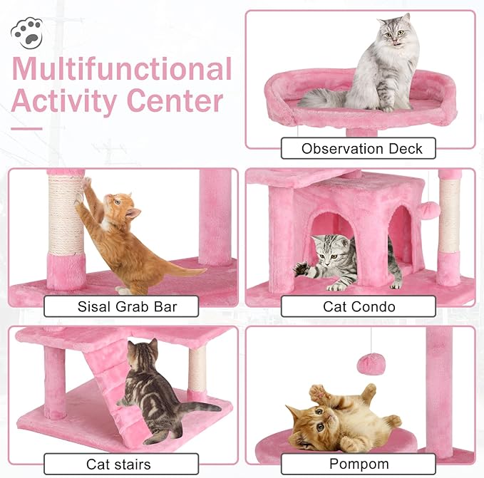 Cat Tree 70 Inches Cat Tower for Indoor Cats Multi-Level Cat Condo with Litter Box Enclosure,Scratching Posts for Indoor Cats (Pink)