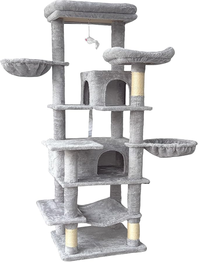 Light Gray 68 Inches Multi-Level Large Cat Tree, Cat Tree Tower for Indoor Cats Large Adult with Condo/Cozy Plush ‌Pussycat Perches/Sisal Scratching Posts for Cats to Play and Sleep