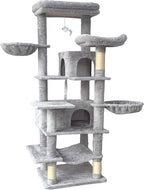 Light Gray 68 Inches Multi-Level Large Cat Tree, Cat Tree Tower for Indoor Cats Large Adult with Condo/Cozy Plush ‌Pussycat Perches/Sisal Scratching Posts for Cats to Play and Sleep