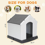 ZENY Large Plastic Dog House - Waterproof Dog Kennel with Air Vents and Elevated Floor All Weather Indoor Outdoor Doghouse Puppy Shelter, Easy to Assemble