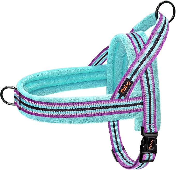 Didog Soft Flannel Padded Dog Vest Harness, No Pull/Quick Fit Reflective Dog Strap Harness, Easy for Training Walking (L:Chest 26-32", Mixed-Blue)