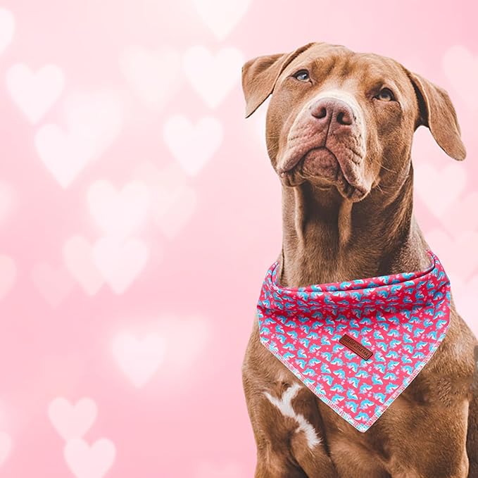 Elegant little tail Dog Bandana, Valentine's Day 1PC Washable Dog Scarf Female or Male Square Bib Kerchief Scarf Adjustable Pet Bandana for Medium Large Dogs