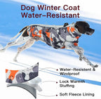 Dog Coat Dog Winter Jacket-3X Large, Warm Dog Coat Zip Up Snowsuit Dog Harness Vest Reflective Water-Resistant Dog Coat Dog Snow Jacket for Large Dogs Labrador, Huskyn, Orange-Camouflage