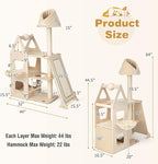 PETSITE 64" Tall Cat Tree Tower for Indoor Cats, Modern Cat Activity Center with Top Perch, Condos, Basket Bed, Sisal Posts, Scratching Board & Ball, Beige