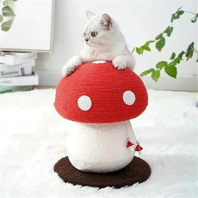 Mushroom Cat Climbing Frame, Sisal Scratch Column with Standing Scratch Board & Sisal Ball Cat Tree(Toy)