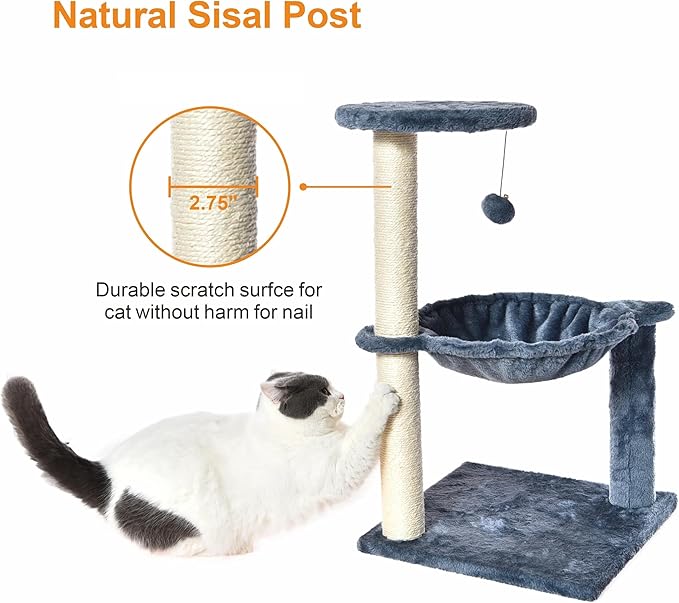 3-Level Cat Tower with Hammock and Sisal Post, 26.7 inch, Blue