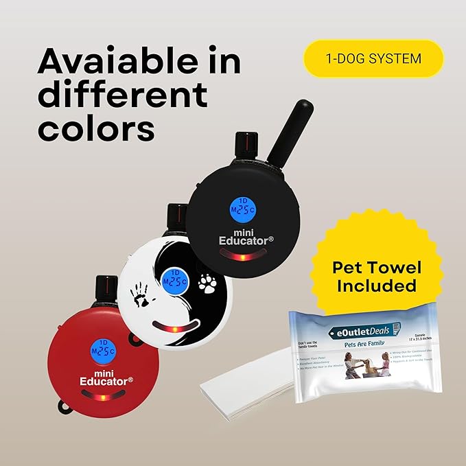 E-Collar ET-300 / ET-302 Dog Training Collar System with Remote - 1/2 Mile Range - Waterproof, Vibration, Sensation - Includes eOutletDeals Pet Towel (1 Dog System - ET-300 Zen)