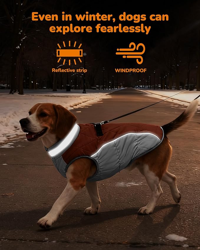 Dog Winter Coat for Small Dogs, Adjustable Puppy Warm Jackets in Cold Weather, Reflective Pet Fleece Vest with External Attachment Points, Zippered Cold-Weather Dog Winter Clothes, XS Brown