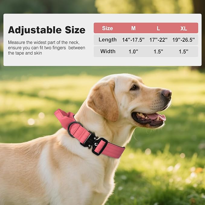 Joytale Tactical Dog Collar for Medium Dogs with Control Handle, Heavy Duty Military Training Collar for Power Breeds, AirTag Holder Case, Quick Release Metal Buckle, Soft Padded, M, Pink