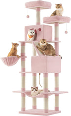 Feandrea Cat Tree, 81.1-Inch Large Cat Tower, Multi-Level Plush Condo with 13 Scratching Posts, 2 Perches, 2 Caves, Basket, Hammock, Pompoms, Jelly Pink UPCT190P01