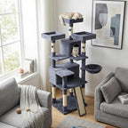 Tangkula 65 Inch Tall Cat Tree, Multi-Level Cat Tower with Sisal Scratching Posts & Board, 2 Condos, 3 Plush Top Perches, Adjustable Basket, 3 Hanging Balls for Indoor Cats (Dark Gray)