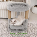 Cat Tree for Indoor Cats, 2-Tier Cat Tower with Padded Donut Beds, Stable Structure, Sisal Scratching Posts & Hanging Ball Toy, Modern Cat Furniture (Light Grey)