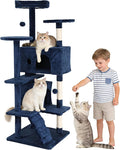 BLKMTY Cat Tree 54" Tall Cats Tower Large Cat Condo Climber Cats Climbing Stand with Top Perches Playhouse and Climbing Ladder Kitty Activity Tree w/Scratching Post Toys, Navy Blue
