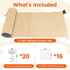 78.7"x15.8" Self-Adhesive cat Scratch pad - Trimmable Furniture Protector for Couch, Walls & Cat Trees | DIY Climbing Scratcher Pad with Twist Pins & Double-Sided Adhesives (Beige)