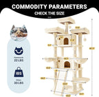 Allewie 82 Inches Large Cat Tree/House/XXL Tall Cat Towers for Big Feline/Scratching Post/Multi-Level Large Kitty Climbing Tree with Condo/Beige
