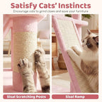 DORTALA Multi-Level Cat Tree, 65" Tall Cat Tower with 3 Plush Perch, 2 Condos, Basket Bed, Sisal Scratching Posts & Board, Hanging Pompoms, Indoor Pet Climbing Furniture (Pink)