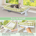 Sunhoo Cat Window Perch Hammock Sturdy Windowsill Bed Seat for Large Cats No Drilling No Suction Adjustable Kitty Shelf with Washable Cover Easy Assembly Holds up to 40 lbs 22.05 * 15 in (Green, S)