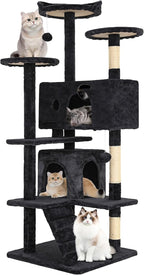 24/7 Shop at Home Court 54 inch Multi-Level Cute Cat Tree Tower with Dangling Ball and Scratching Posts for Indoor Cats Adults, Kitten Supplies, Pet House, Dark Gray