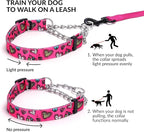 Martingale Dog Collar - Stainless Steel Chain, No Pull Training Collar with Flower Design for Large Medium Small Dogs (5, S)
